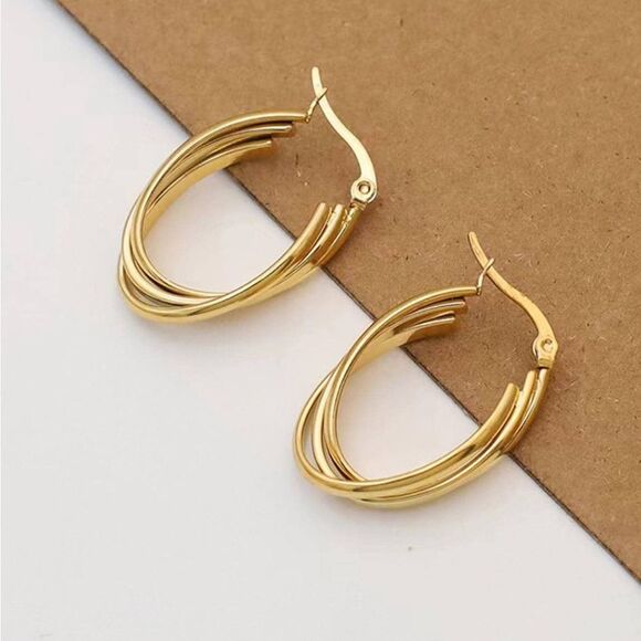 Gold Plated Minimalist Hoop Earrings - Picture 6 of 8